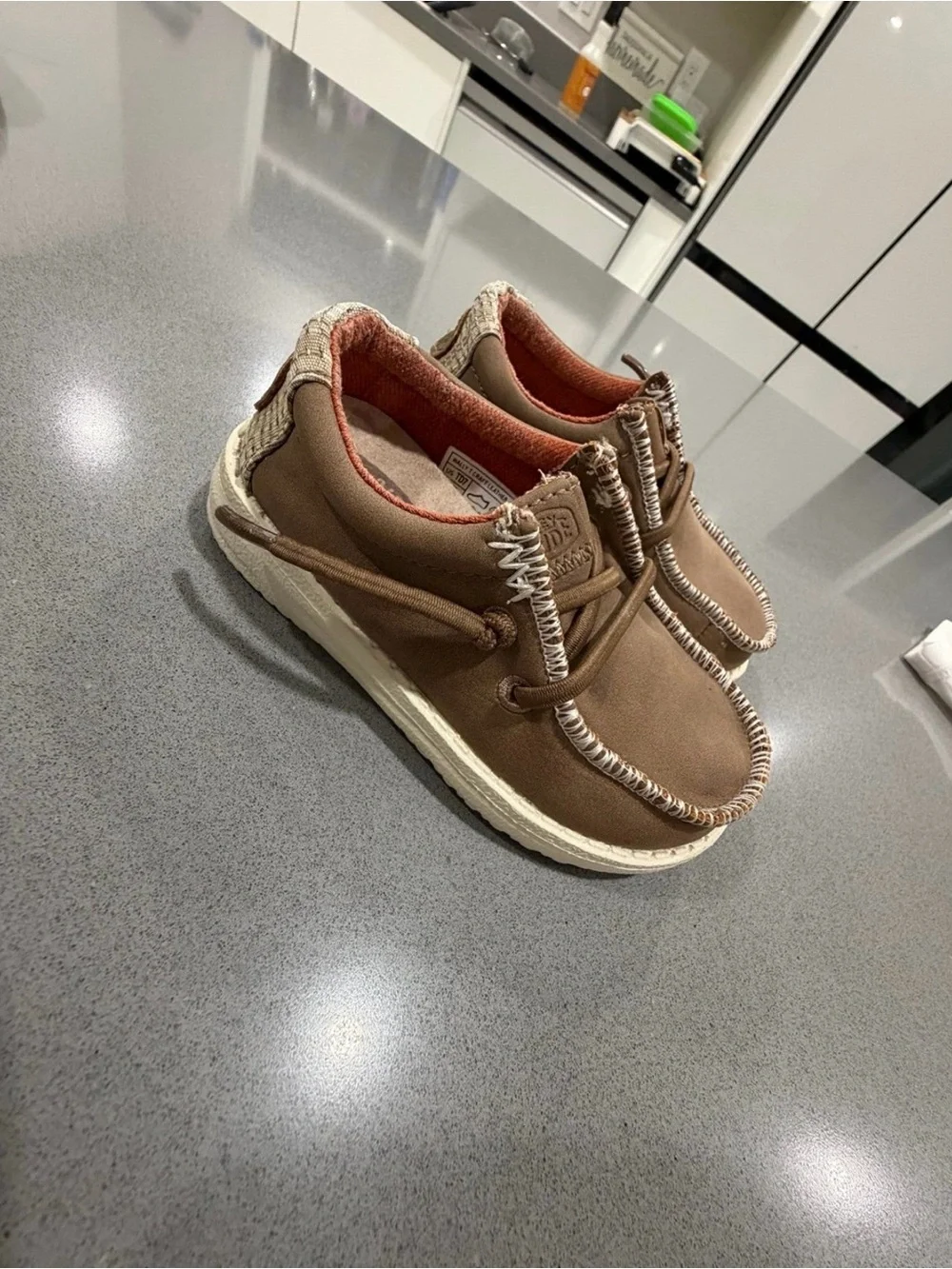 Hey Dude Brown Kids Moccasin Slip-Ons with Orange Lining